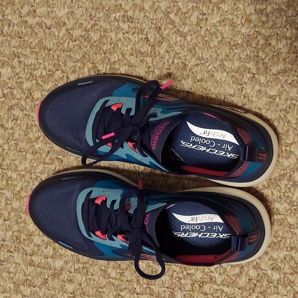 Skechers Hyper Burst Air Cooled Arch Fit Navy Teal & Pink EUC SZ 8